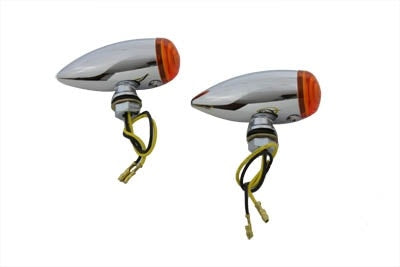 V-Twin 33-0473 Chrome LED Mini Bullet Turn Signals Amber LED Lights 3/8" Stem