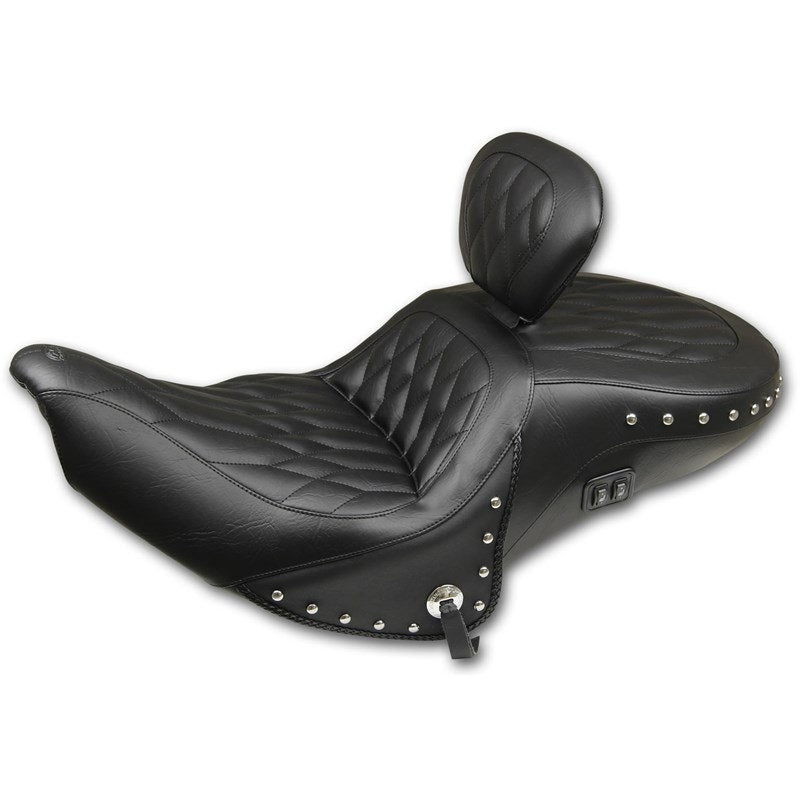 Mustang 79664 Black Diamond Stitch Touring Seat w/Backrest & Heat 15-18 Indian 0810-1983 08101983