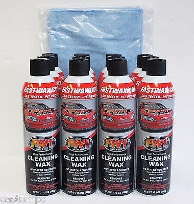 Waterless Wash Carnauba Fast Wax Fastwax FW1 Spray Can Remove Tar Dirt Bugs 12pk