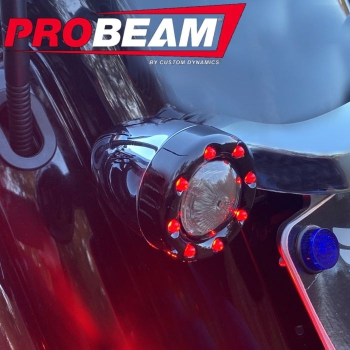 Custom Dynamics ProBeam Chrome Bullet Ringz Red LED Smoke Rear Turn Signals 57