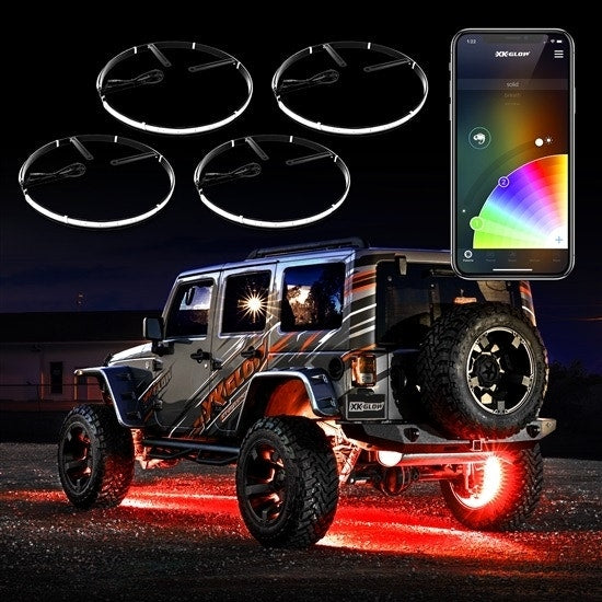 XK Chrome XK-WHEEL-KIT 15" LED Wheel Ring Kit Bluetooth w/ Turn Signal For Jeep