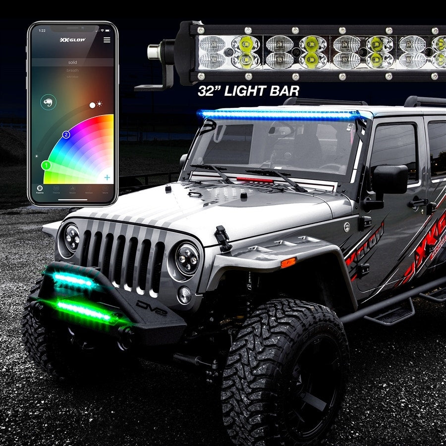XK Glow 20" App Controlled RGBW LED Light Bar 36w-54w For Jeep UTV
