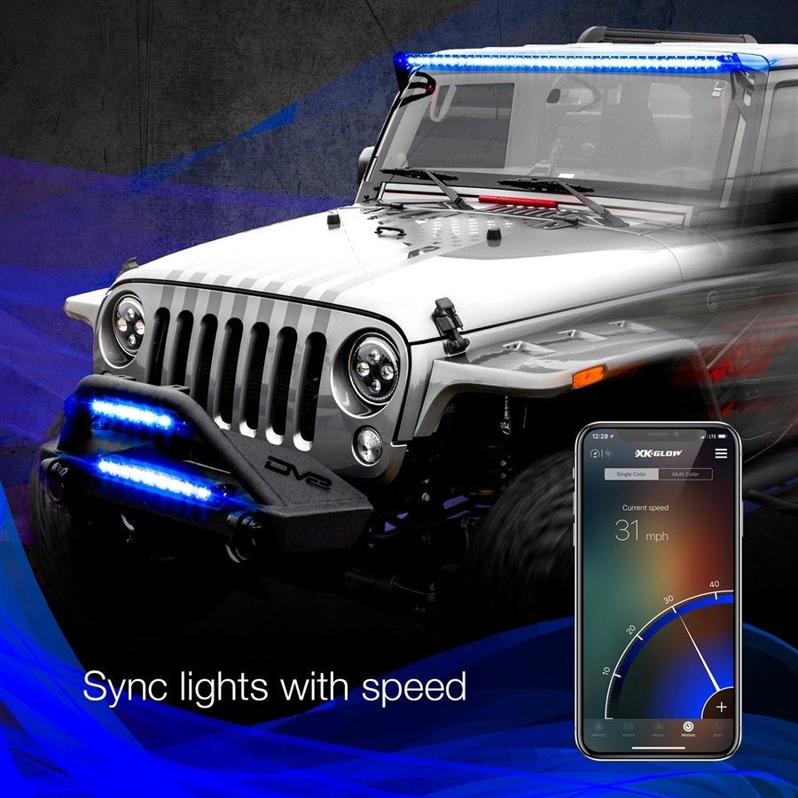 XK Glow 50 App Controlled RGBW LED Light Bar 96w-144w For Jeep UTV