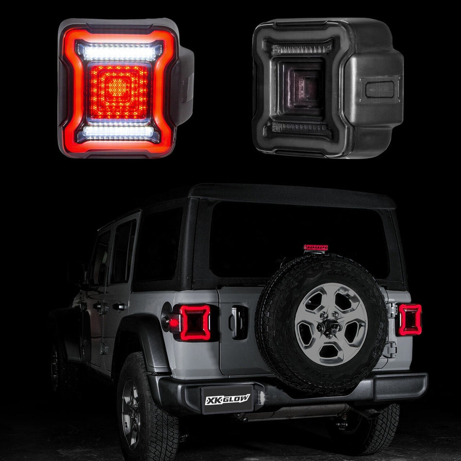XK Glow LED Smoked Lens Taillight Kit Brake Turn Reverse For Jeep Wrangler 18-Up